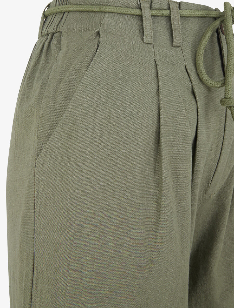 Broek in linnenlook met wijde pijpen en elastiek - Kakigroen - Image 3