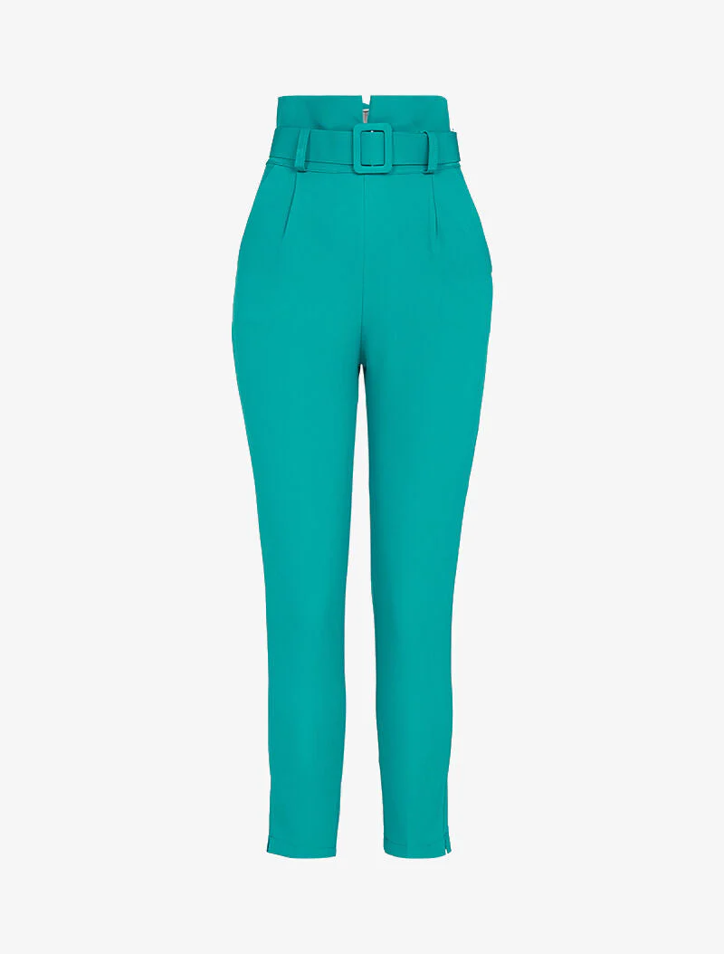 Broek met 7/8 lengte en een empire taille met ceintuur - turkoois