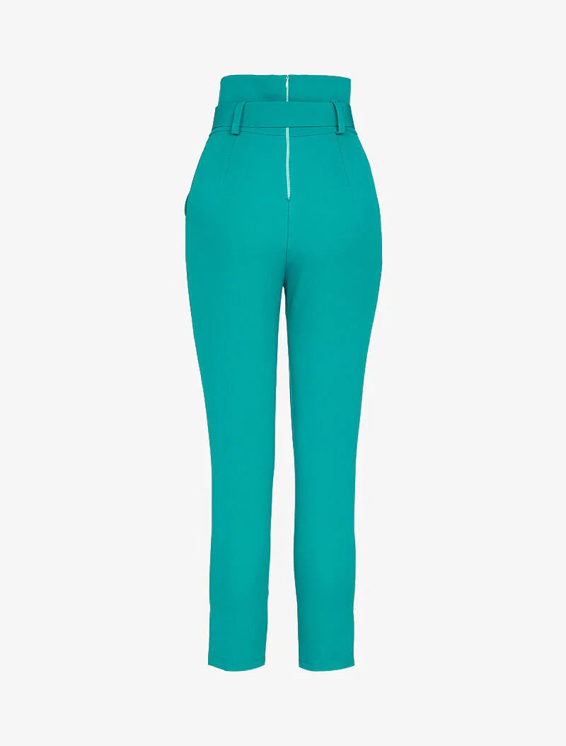 Broek met 7/8 lengte en een empire taille met ceintuur - turkoois - Image 2