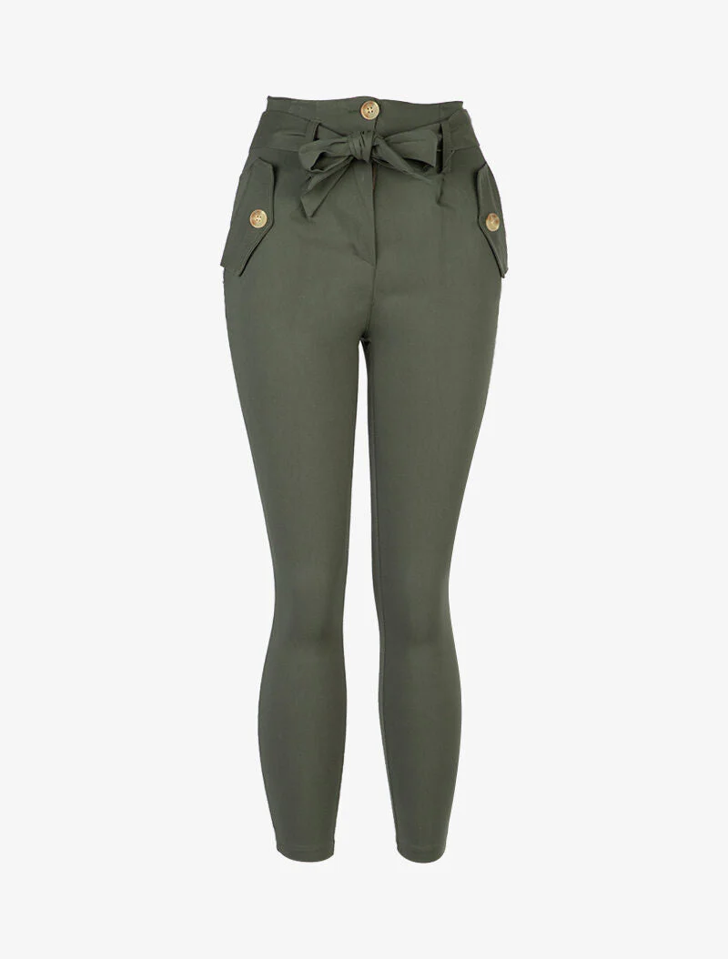 Broek met 7/8 lengte en hoge taille - kakigroen