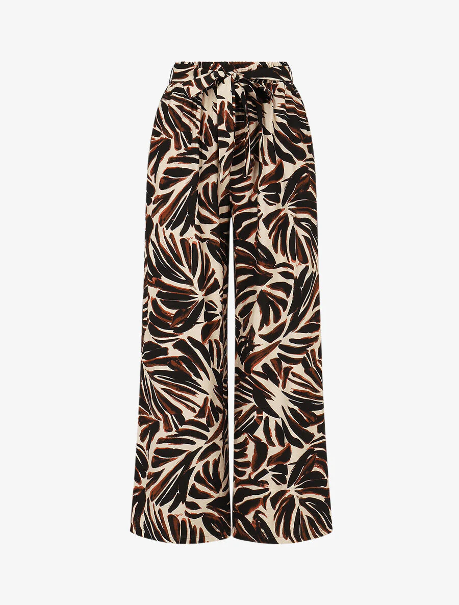 Broek met abstracte print en hoge elastische taille - Bruin