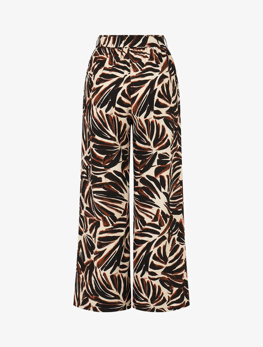 Broek met abstracte print en hoge elastische taille - Bruin - Image 2