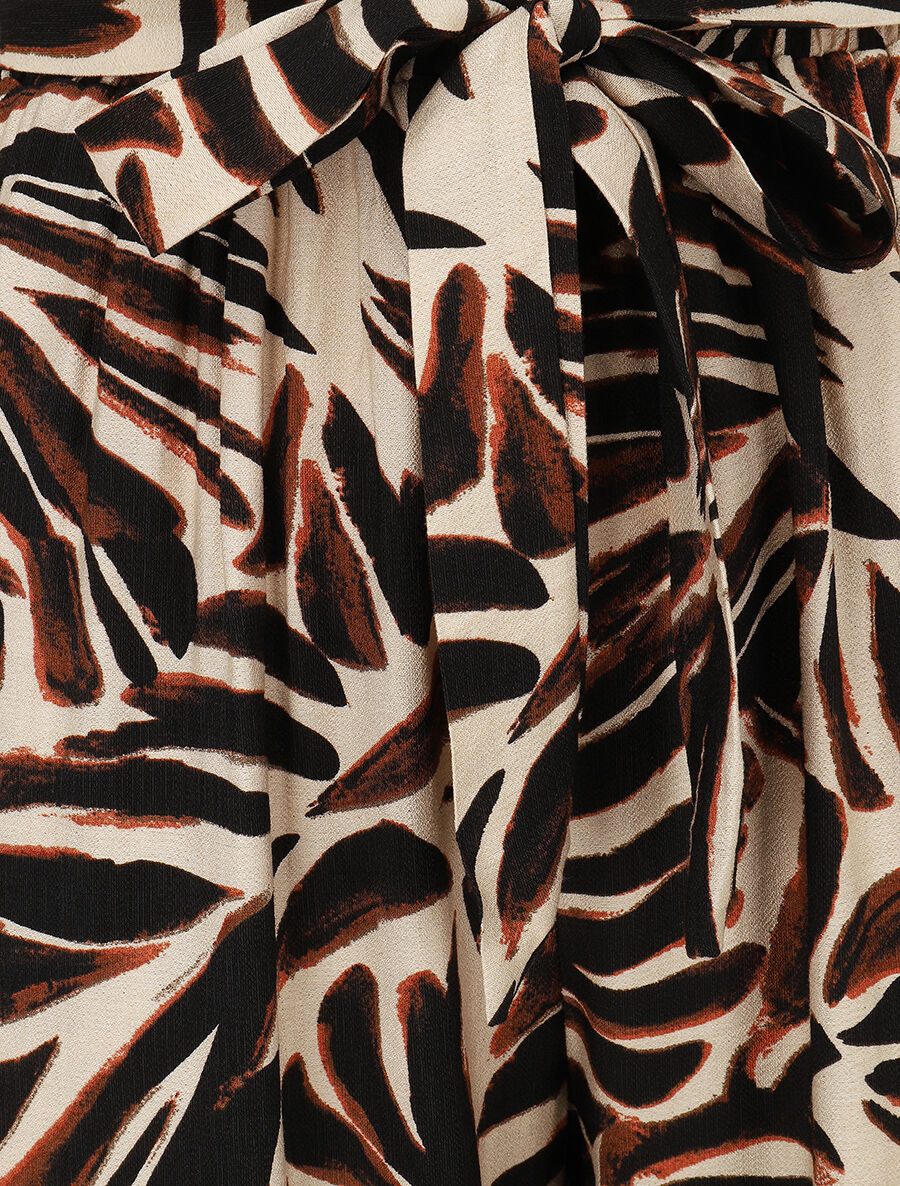 Broek met abstracte print en hoge elastische taille - Bruin - Image 3