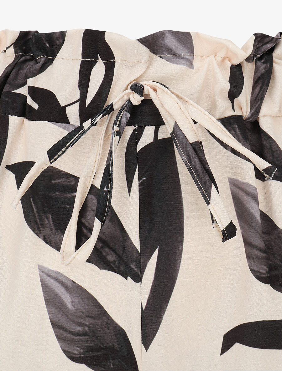 Broek met bladerenprint en elastische tailleband - zwart - Image 3