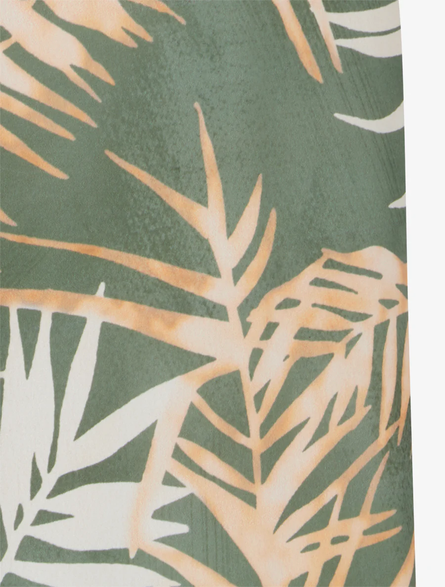 Broek met bladprint en elastische tailleband - Kaki - Image 3