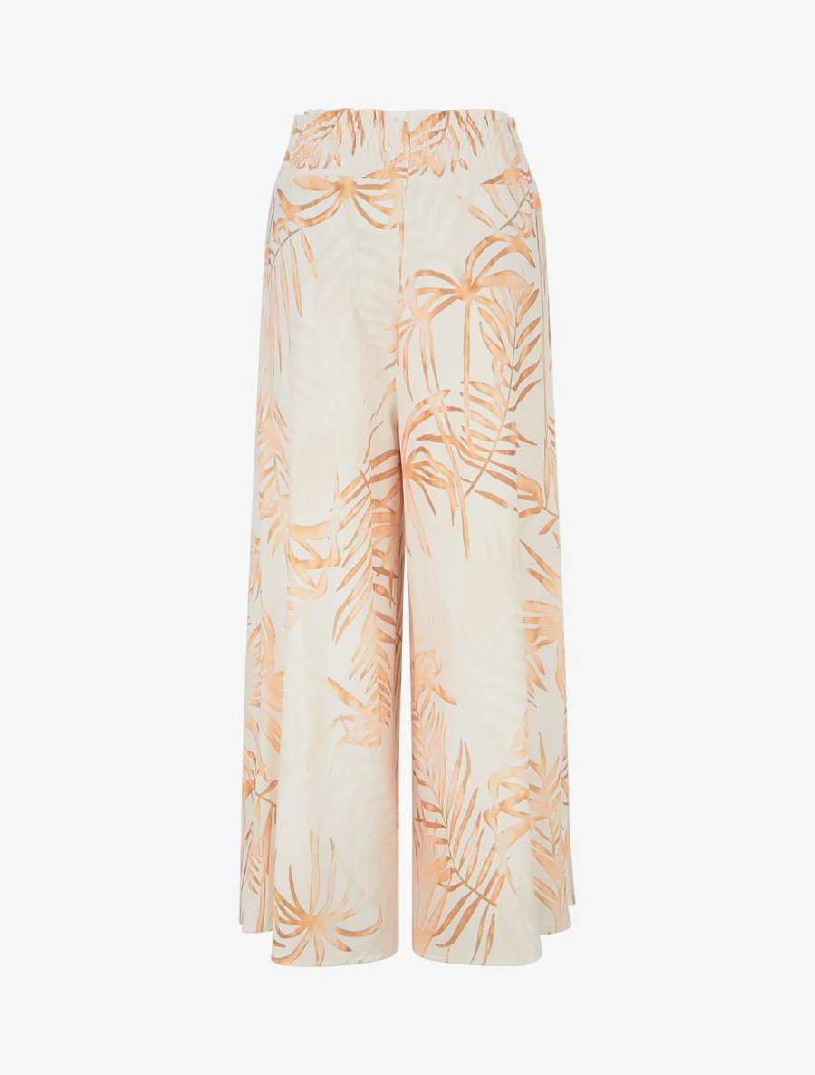 Broek met bladprint en elastische tailleband - Beige - Image 2