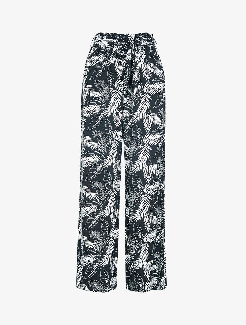 Broek met bladprint - zwart