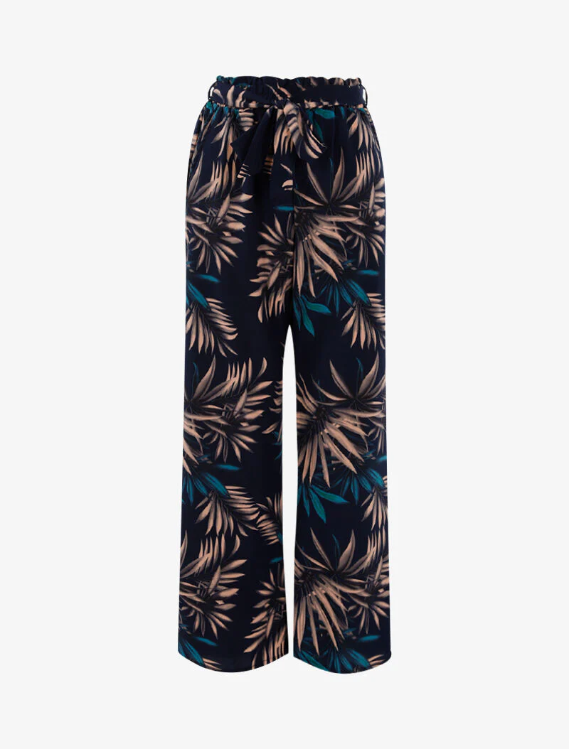 Broek met bladprint - marine/zwart