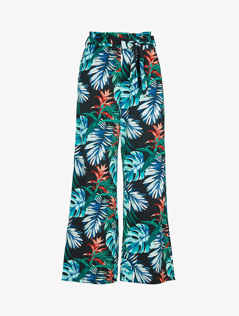 Broek met een tropische print - zwart