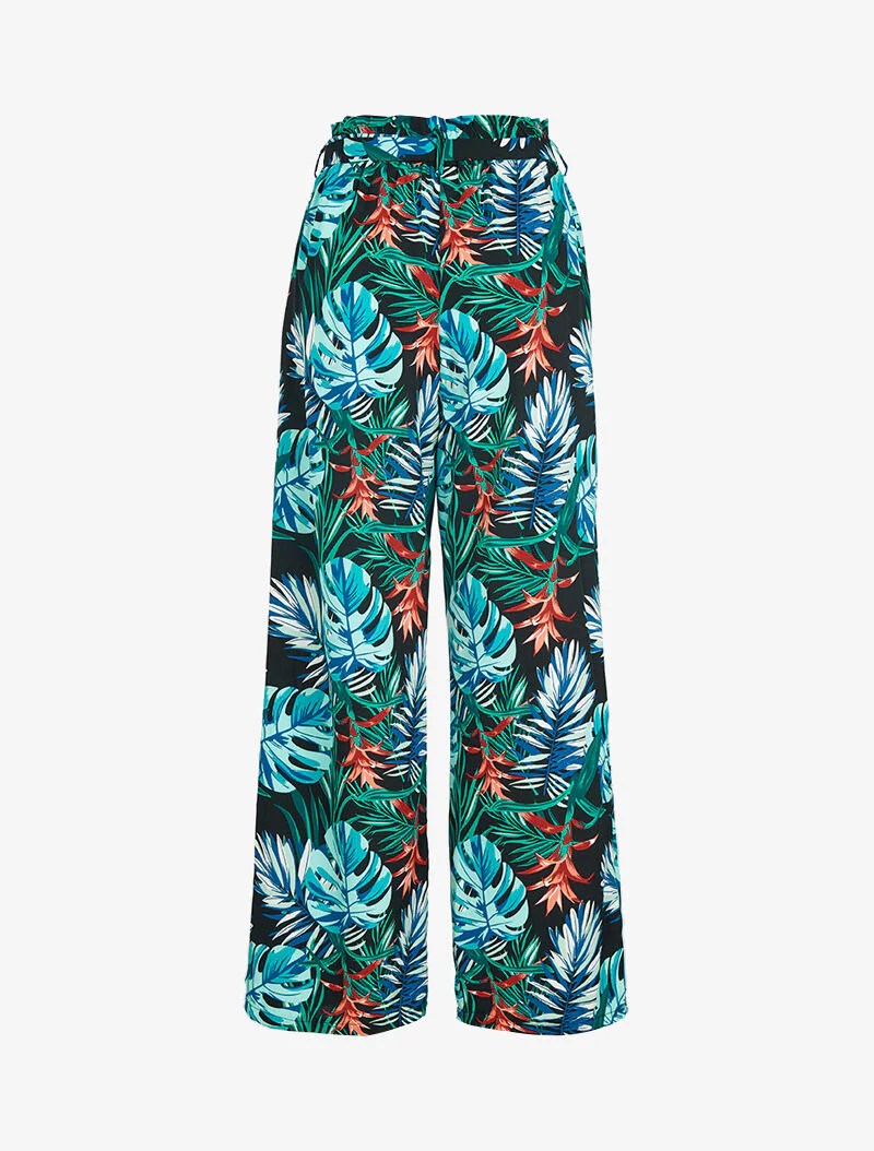 Broek met een tropische print - zwart - Image 2