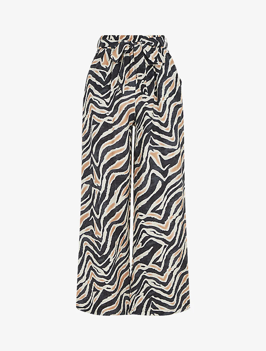 Broek met fantasieprint en hoge elastische tailleband - Zwart