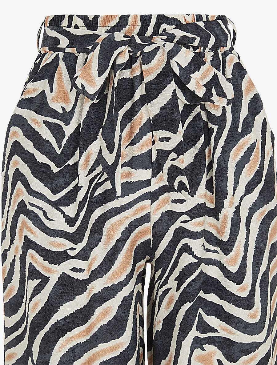 Broek met fantasieprint en hoge elastische tailleband - Zwart - Image 3