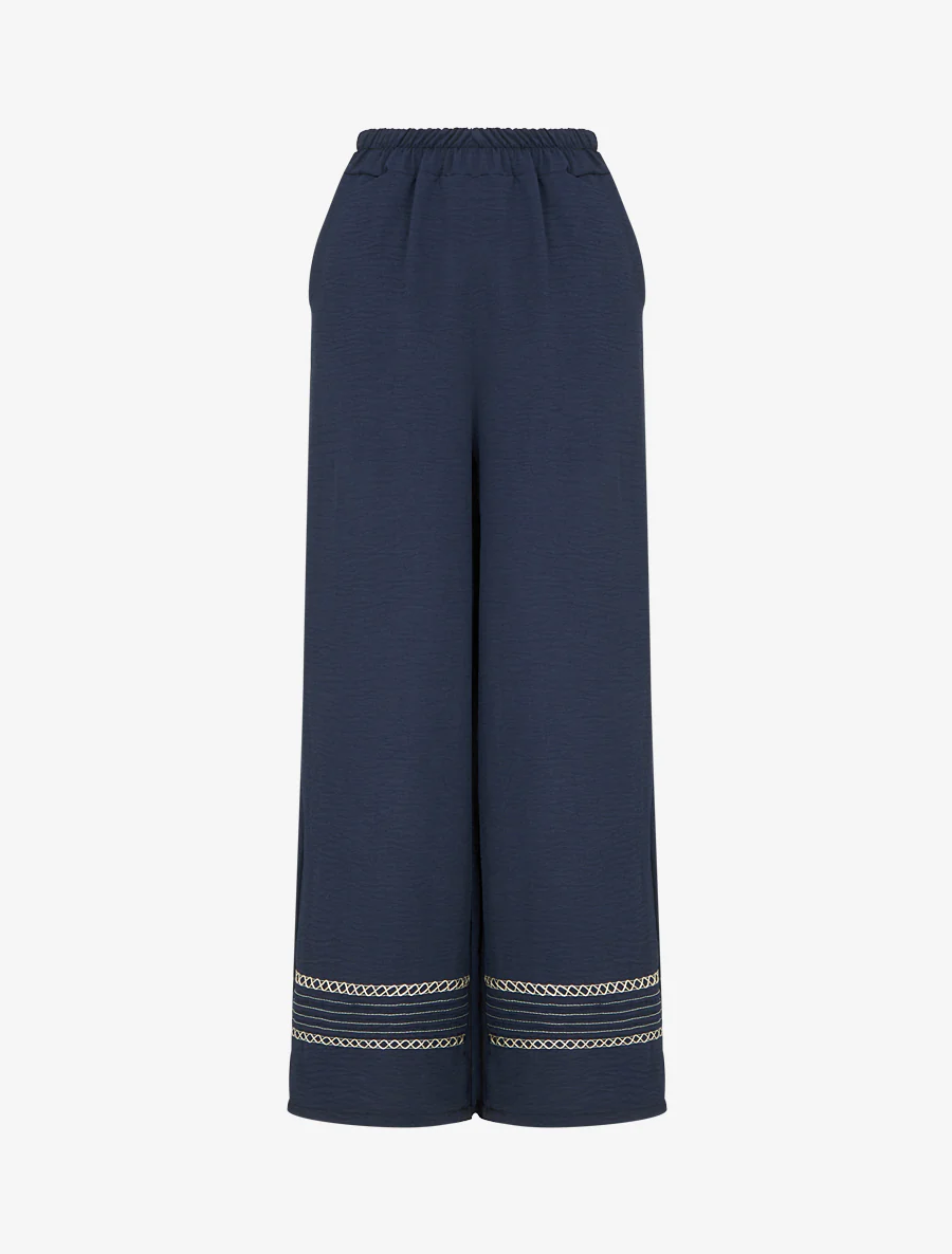 Broek met geborduurde randen - Marine