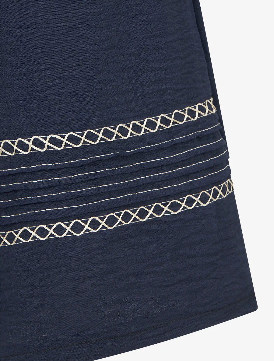 Broek met geborduurde randen - Marine - Image 3
