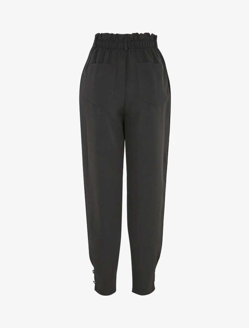 Broek met hoge taille en decoratieve knopen aan de enkels - Zwart - Image 2
