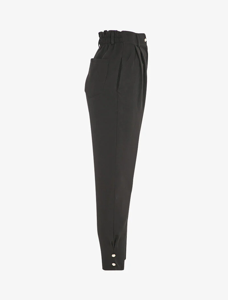 Broek met hoge taille en decoratieve knopen aan de enkels - Zwart - Image 3