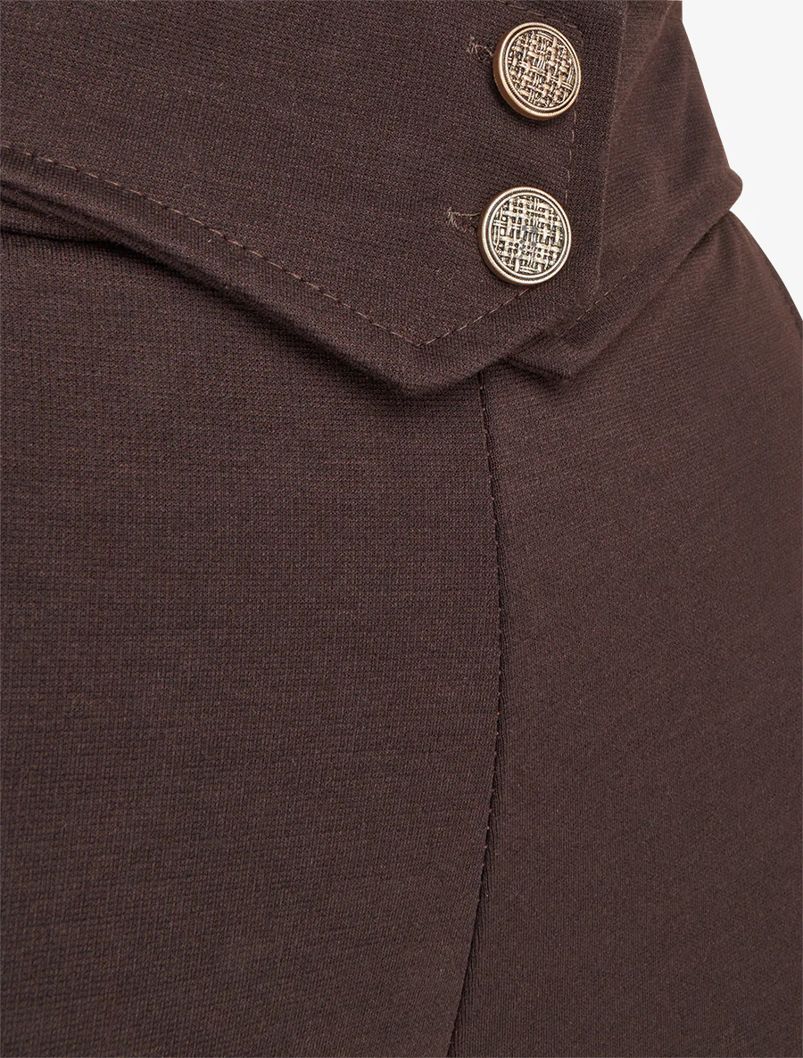 Broek met knoopsluiting aan de zijkant. - Donkerbruin - Image 3