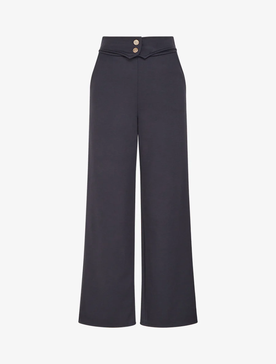 Broek met knoopsluiting aan de zijkant. - Nachtblauw