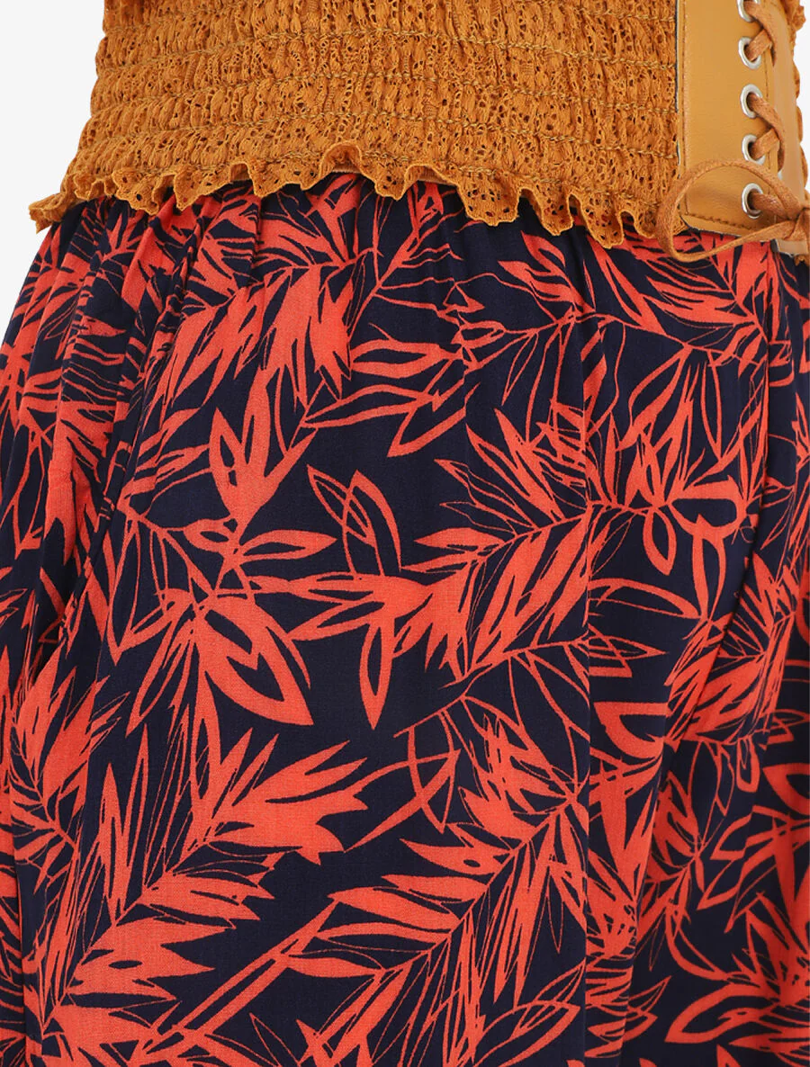 Broek met rechte pijpen en hoge taille met plantenprint - Rood - Image 3