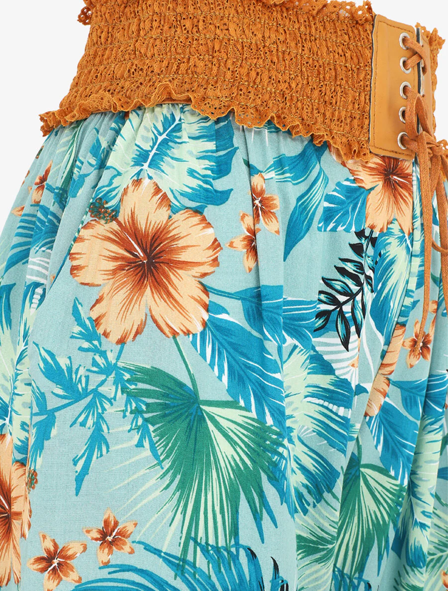Broek met rechte pijpen en hoge taille met tropische print - mintgroen - Image 3