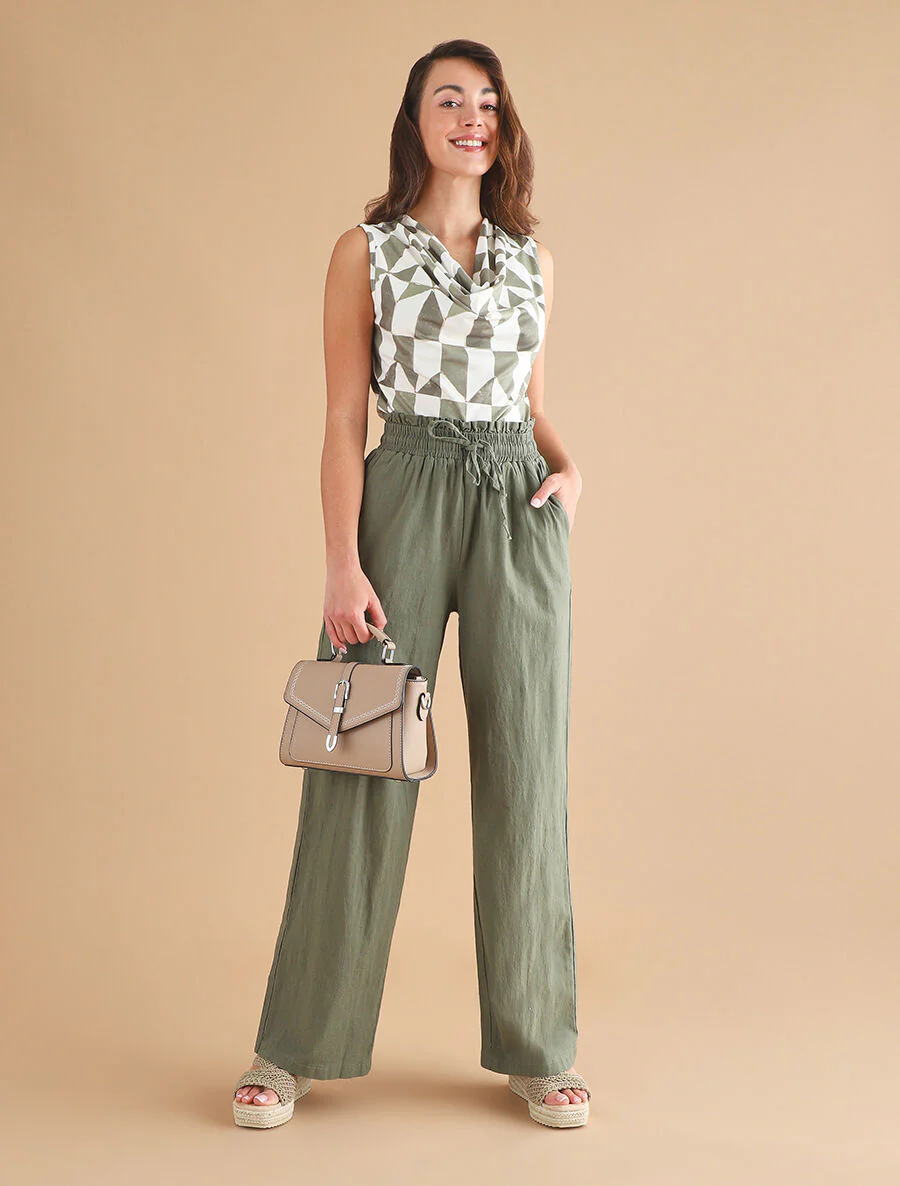 Broek met stretch in linnenlook - Kakigroen - Image 4