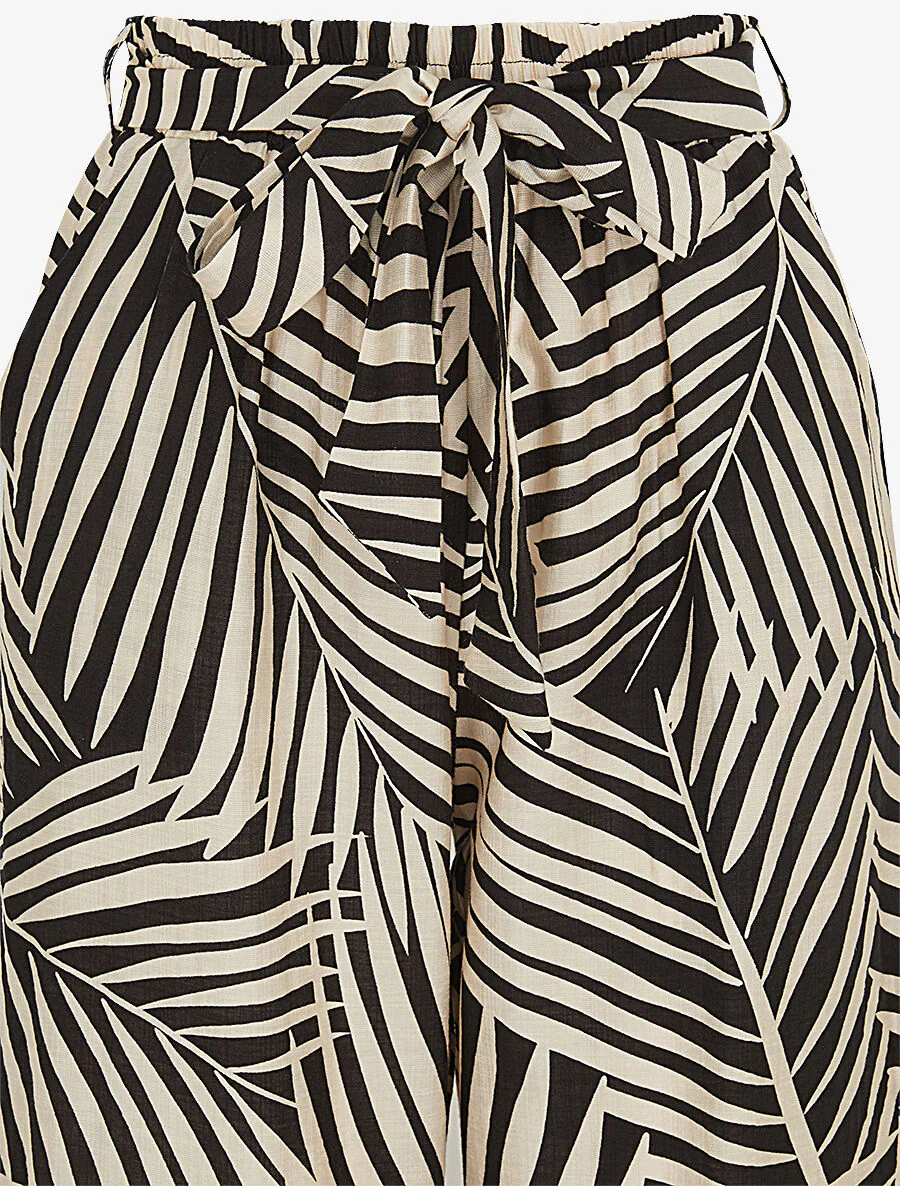 Broek met tropische print en hoge elastische tailleband - zwart - Image 3