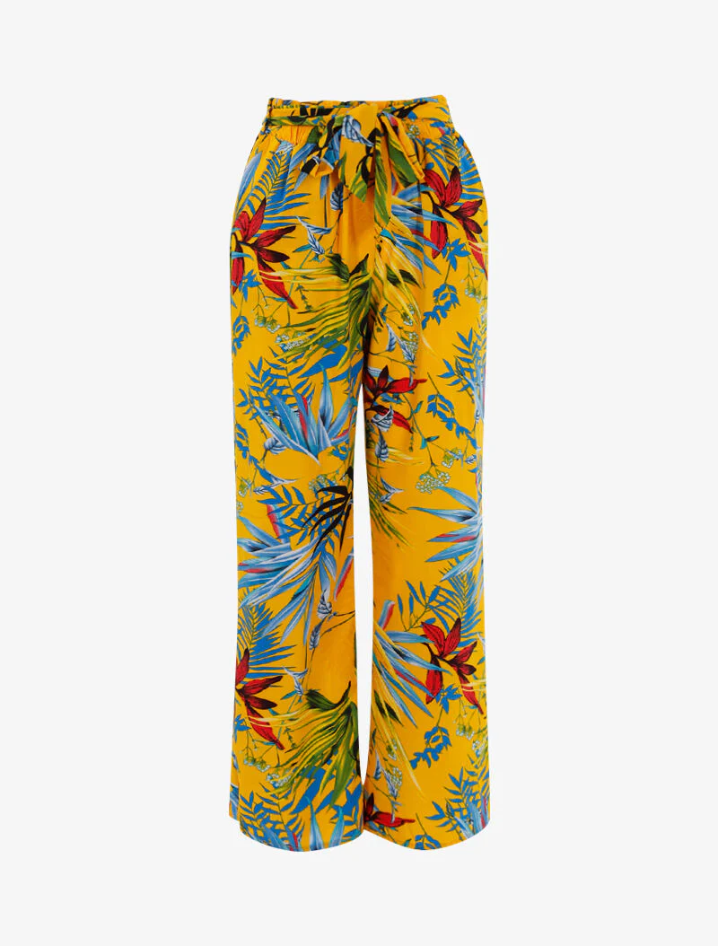 Broek met tropische print - geel