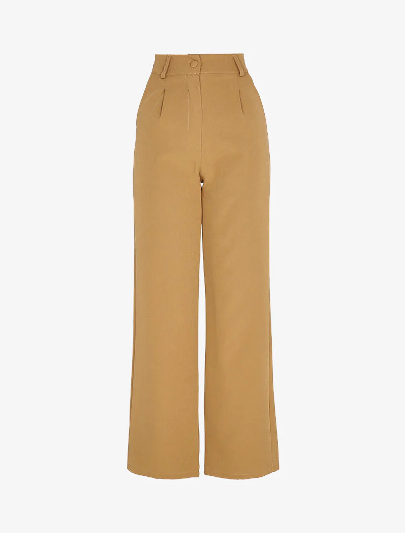 Wijde broek met plooi - Camel