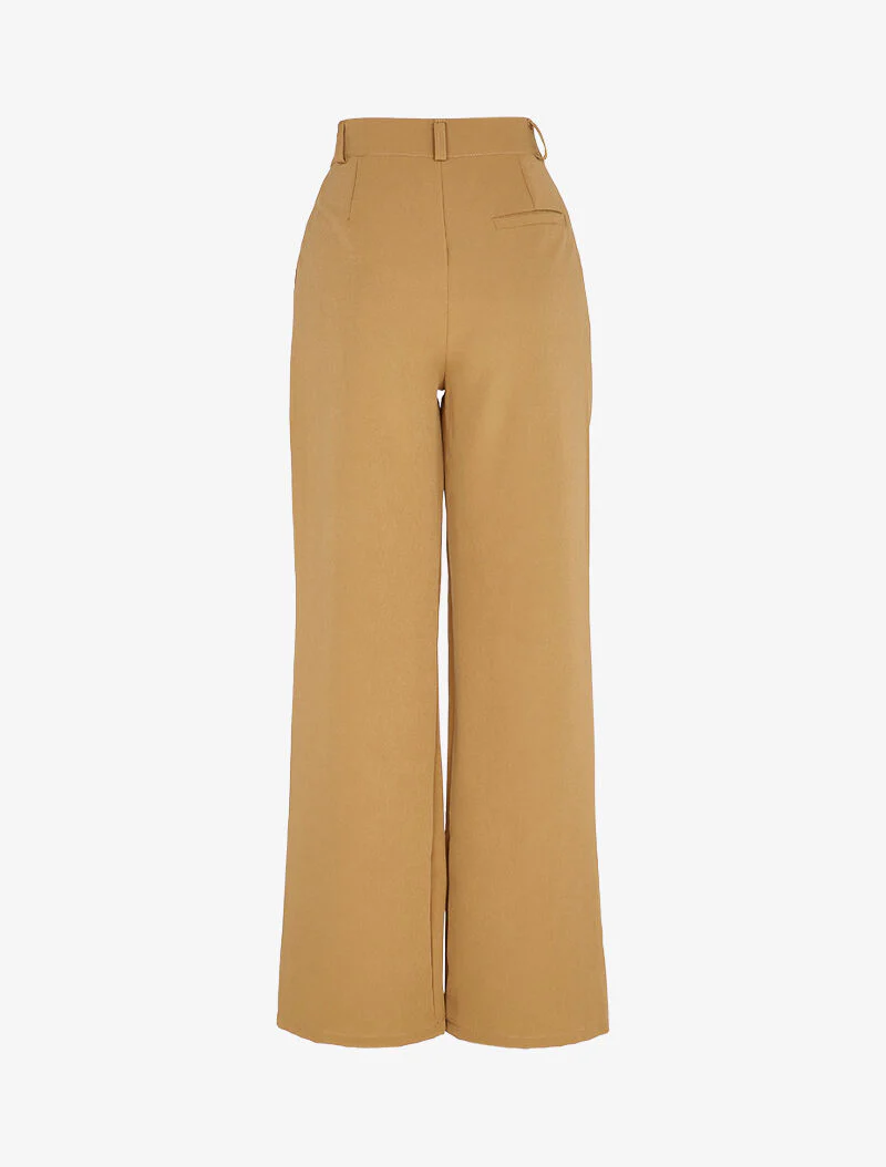 Wijde broek met plooi - Camel - Image 2