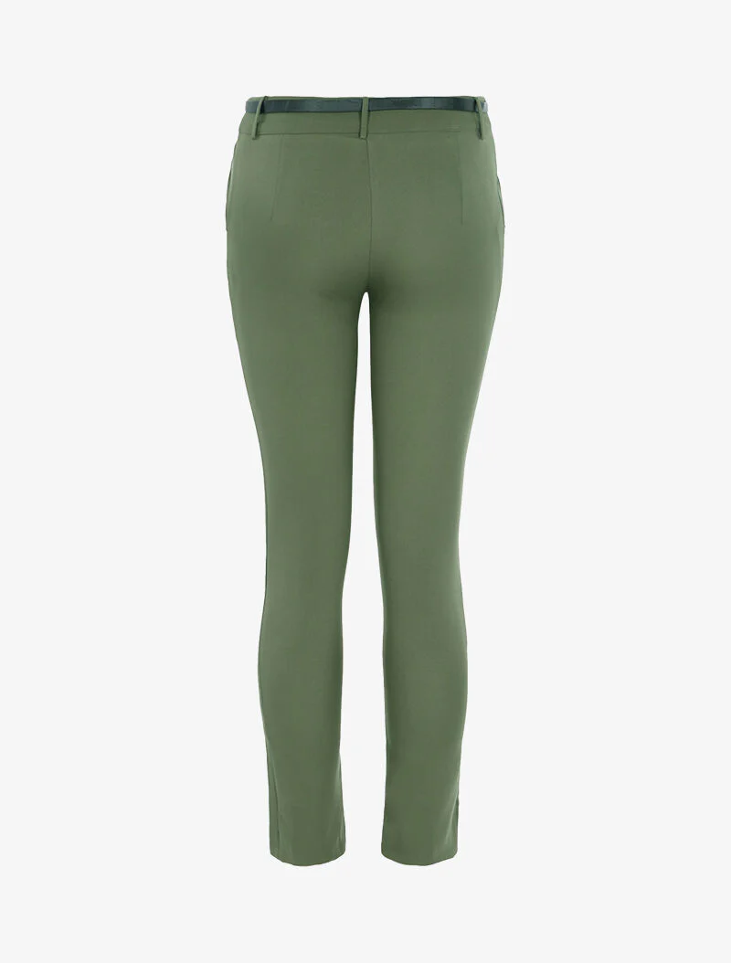 Effen broek met riem - kaki - Image 2