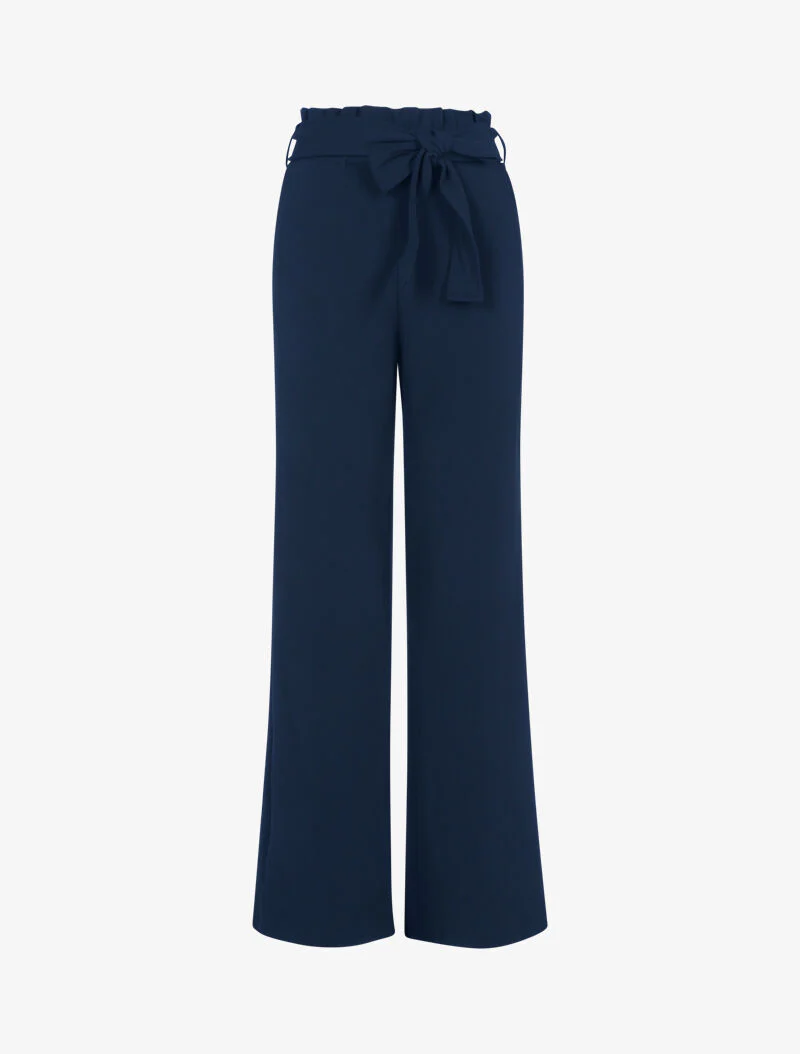 Wijde broek met volant taille - marineblauw