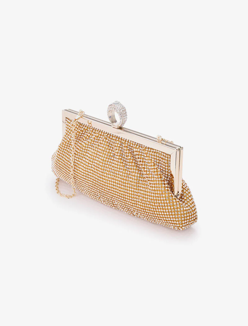 Strass beursstijl tas met ring sluiting - Goud - Image 2