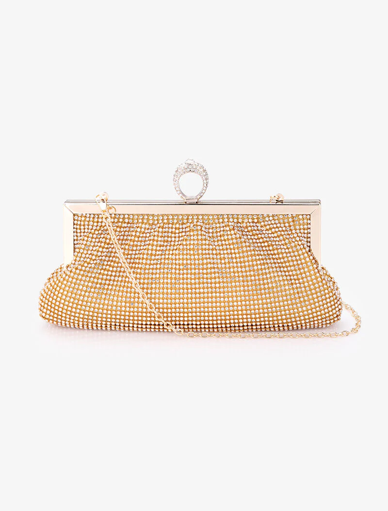 Strass beursstijl tas met ring sluiting - Goud - Image 3