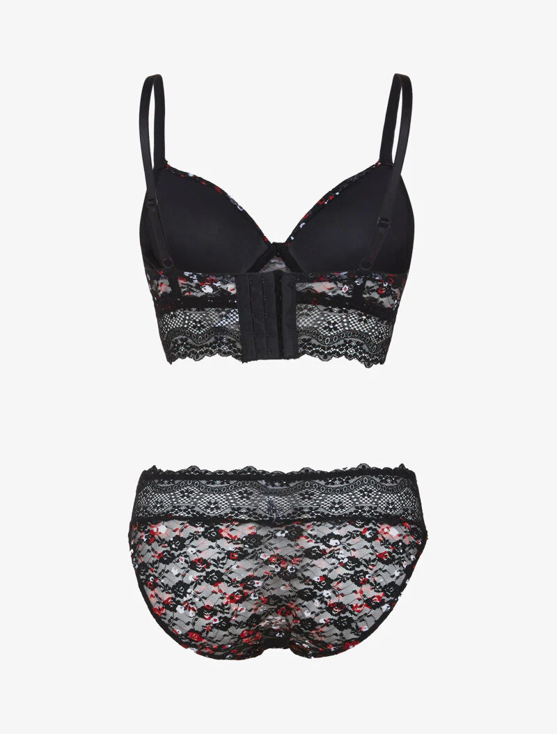 Buste set met bloemenprint - zwart - Image 2