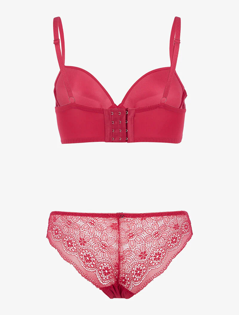Bustier set met kanten inzetstukken - framboosrood - rood - Image 2