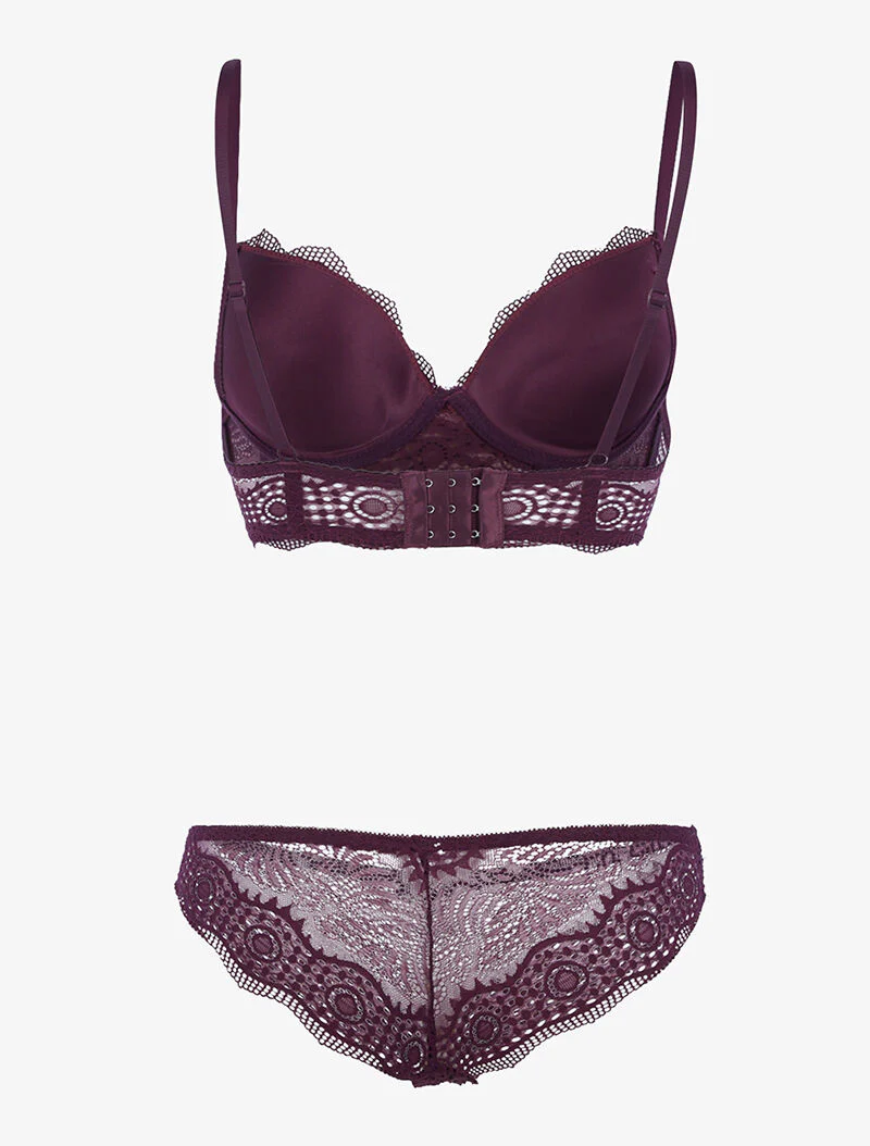 Bustier set met opengewerkte kanten inzetstukken - pruim - paars - Image 2