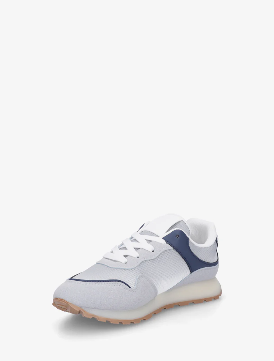 Canvas en suède sneakers met een rubberen zool. - Marine/grijs - Image 3