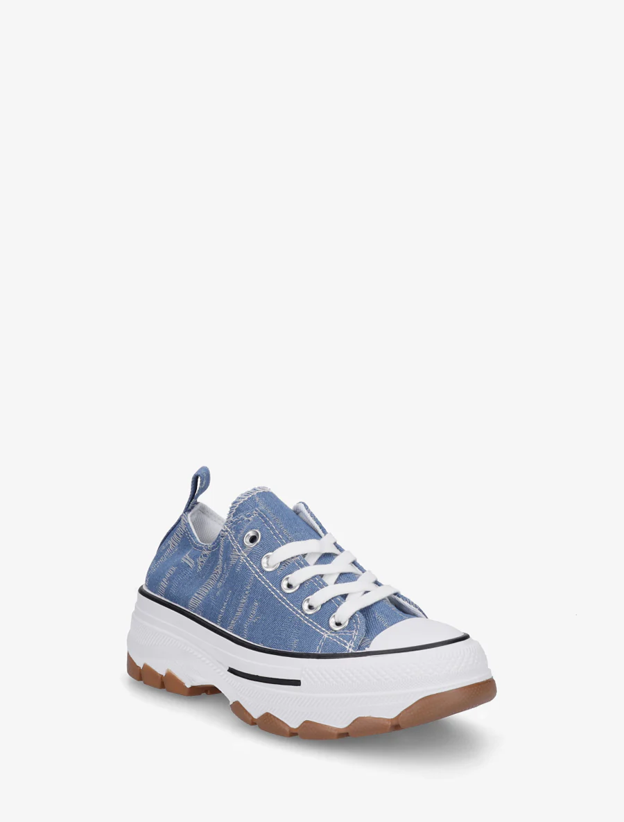Canvas sneakers met een geprofileerde zool - Blauwe denim - Image 2