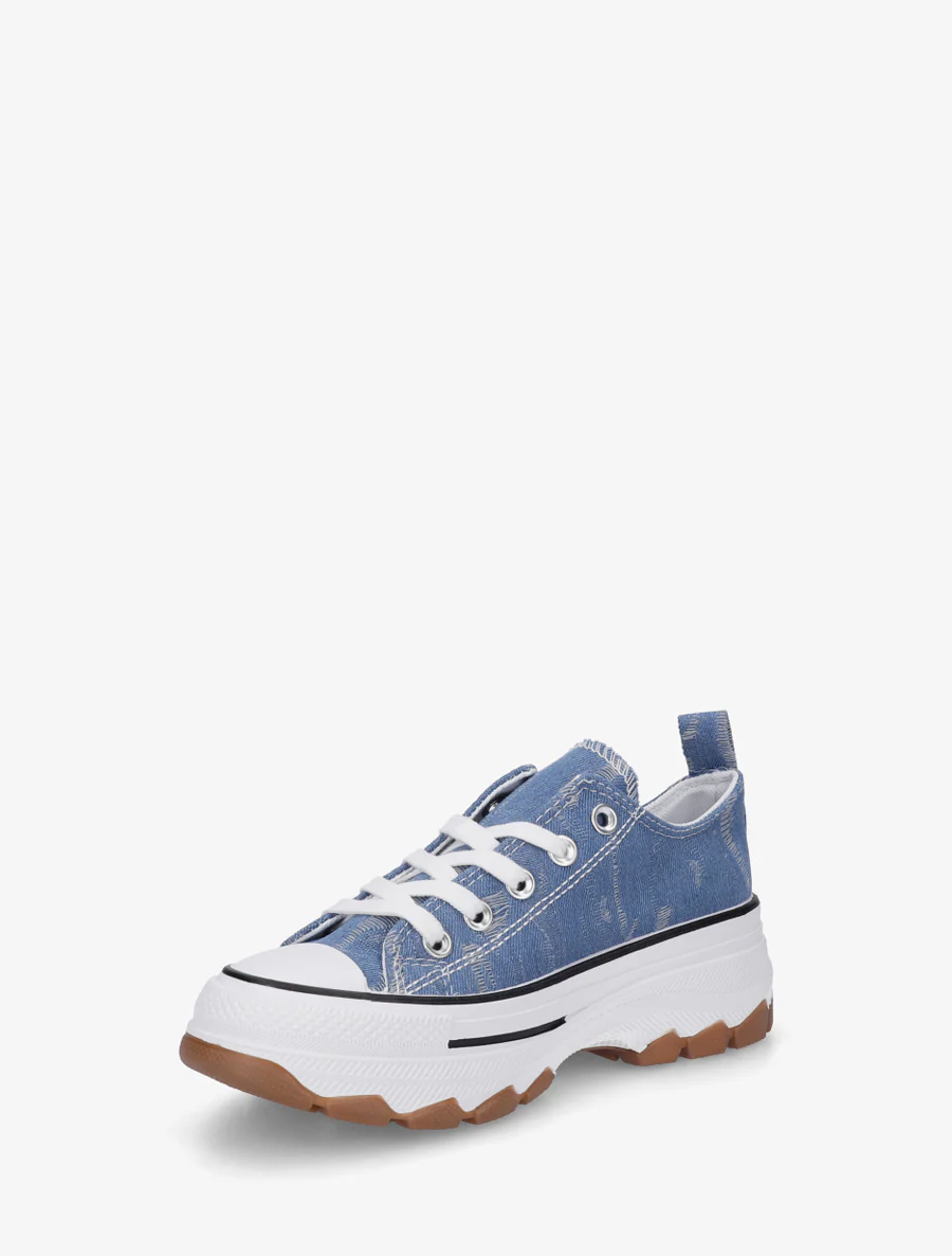 Canvas sneakers met een geprofileerde zool - Blauwe denim - Image 3