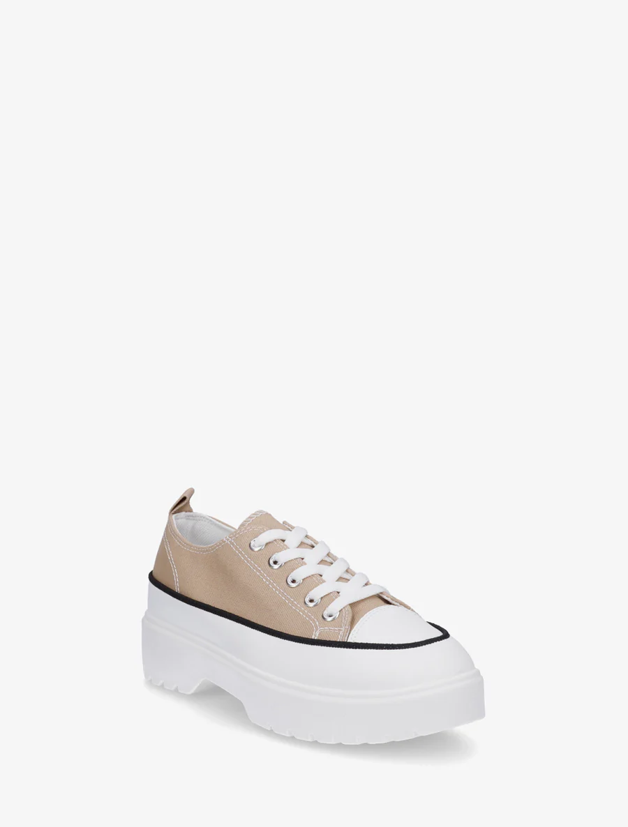 Canvas sneakers met plateauzool - Donker beige - Image 2