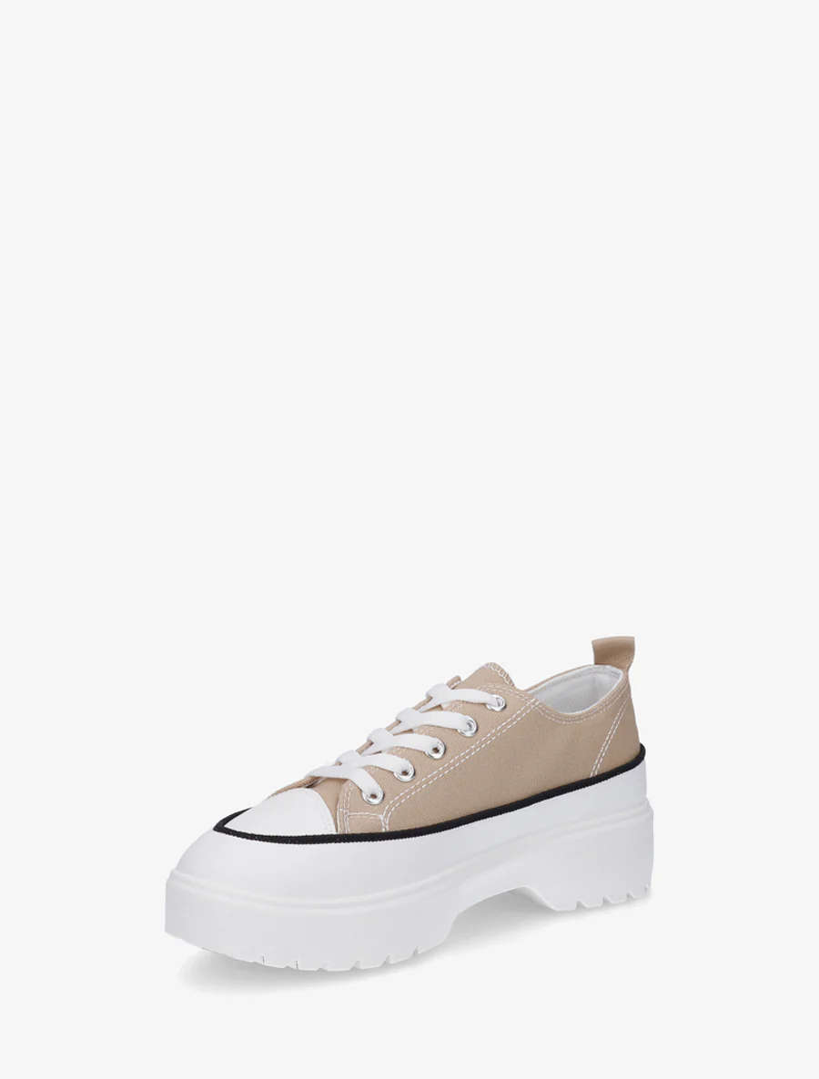 Canvas sneakers met plateauzool - Donker beige - Image 3
