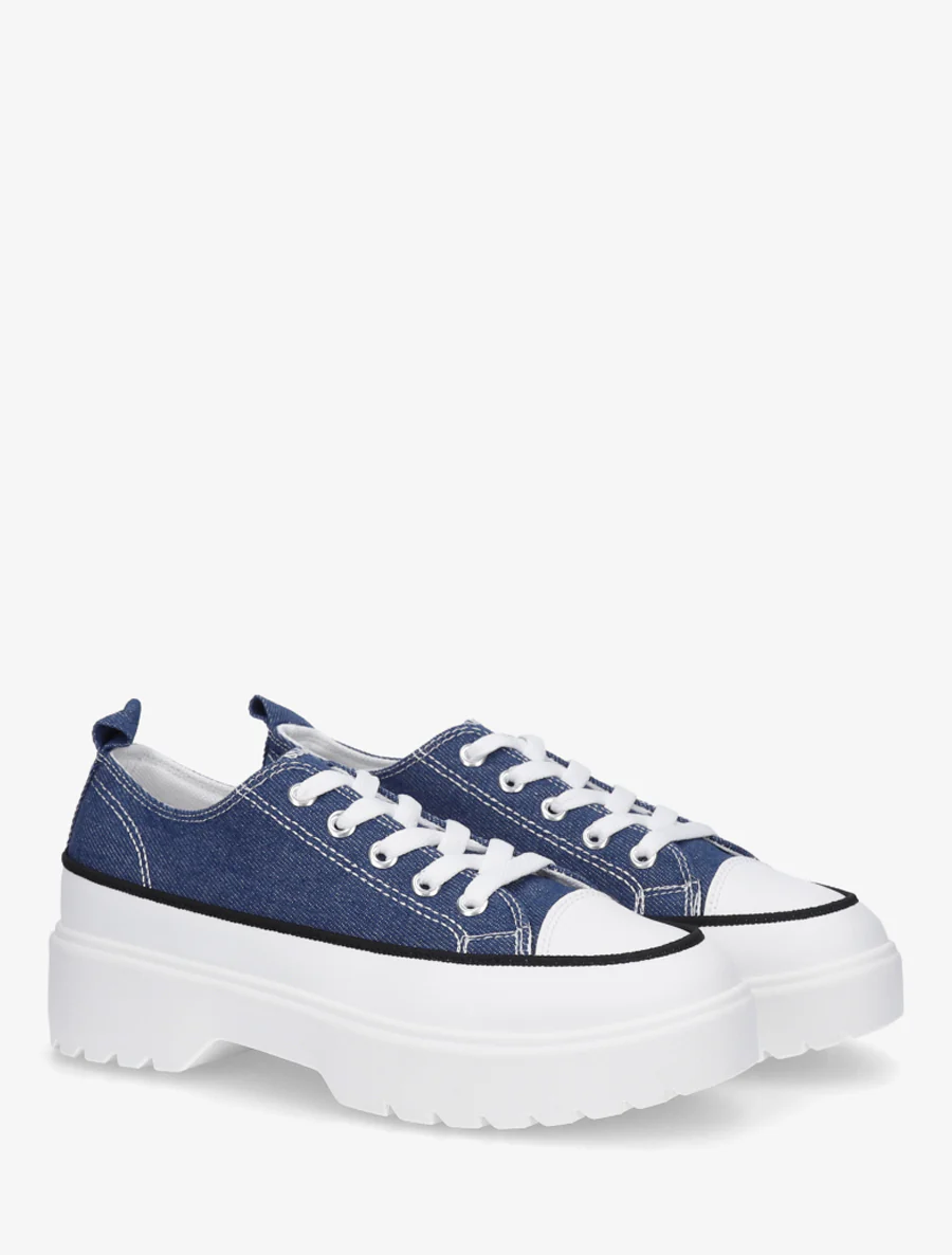 Canvas sneakers met plateauzool - Blauw - Image 4