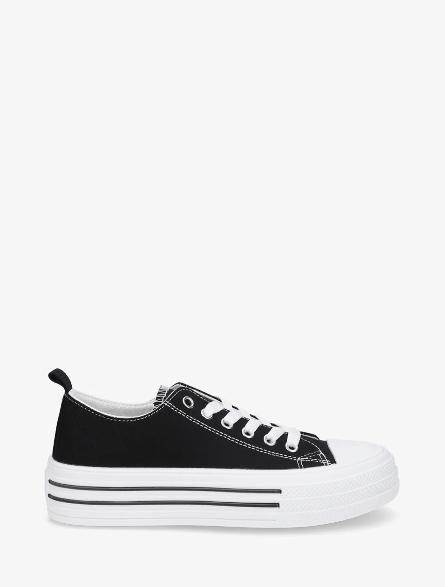 Canvas tennisschoenen met ronde neus - Zwart