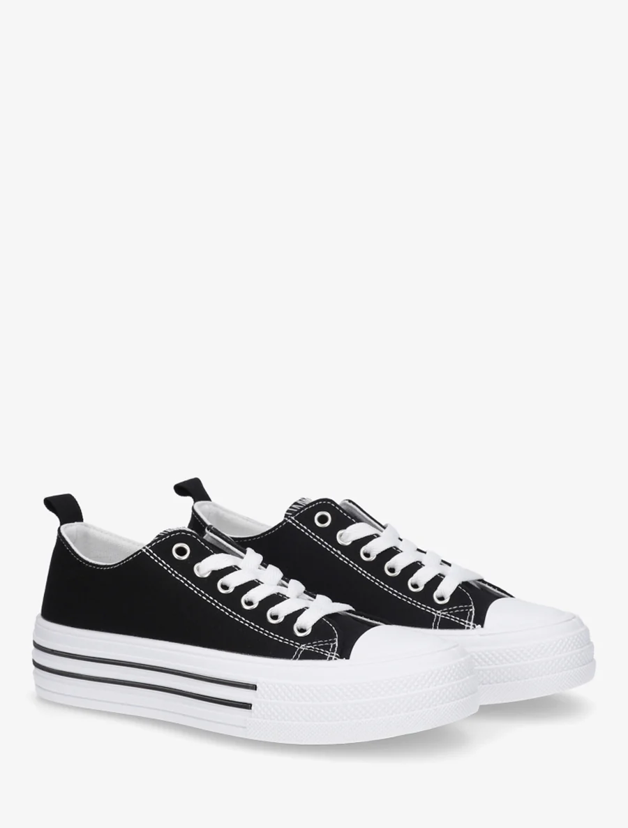 Canvas tennisschoenen met ronde neus - Zwart - Image 4