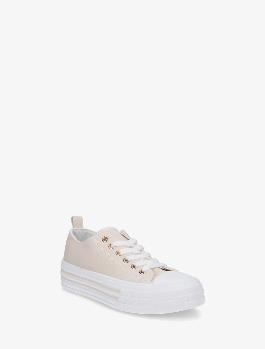 Canvas tennisschoenen met ronde neus - Beige - Image 2