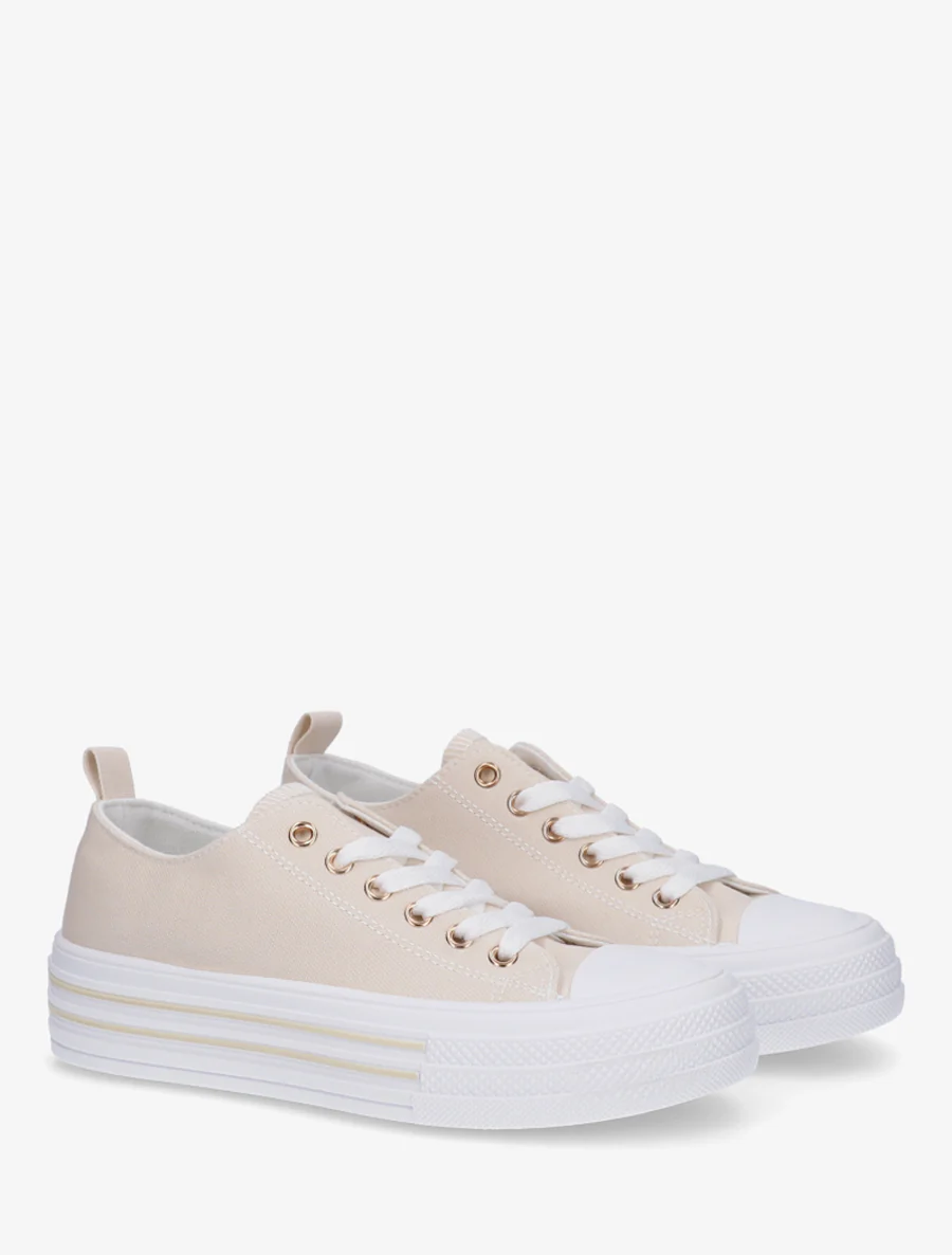 Canvas tennisschoenen met ronde neus - Beige - Image 4