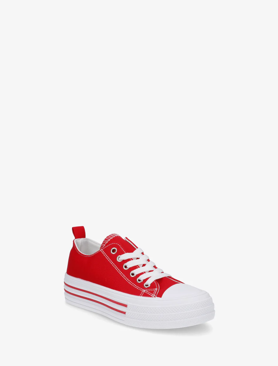 Canvas tennisschoenen met ronde neus - Rood - Image 2