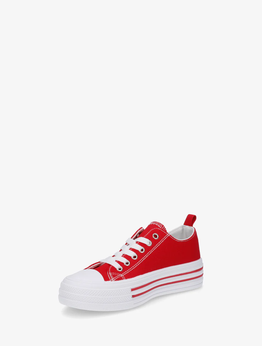 Canvas tennisschoenen met ronde neus - Rood - Image 3