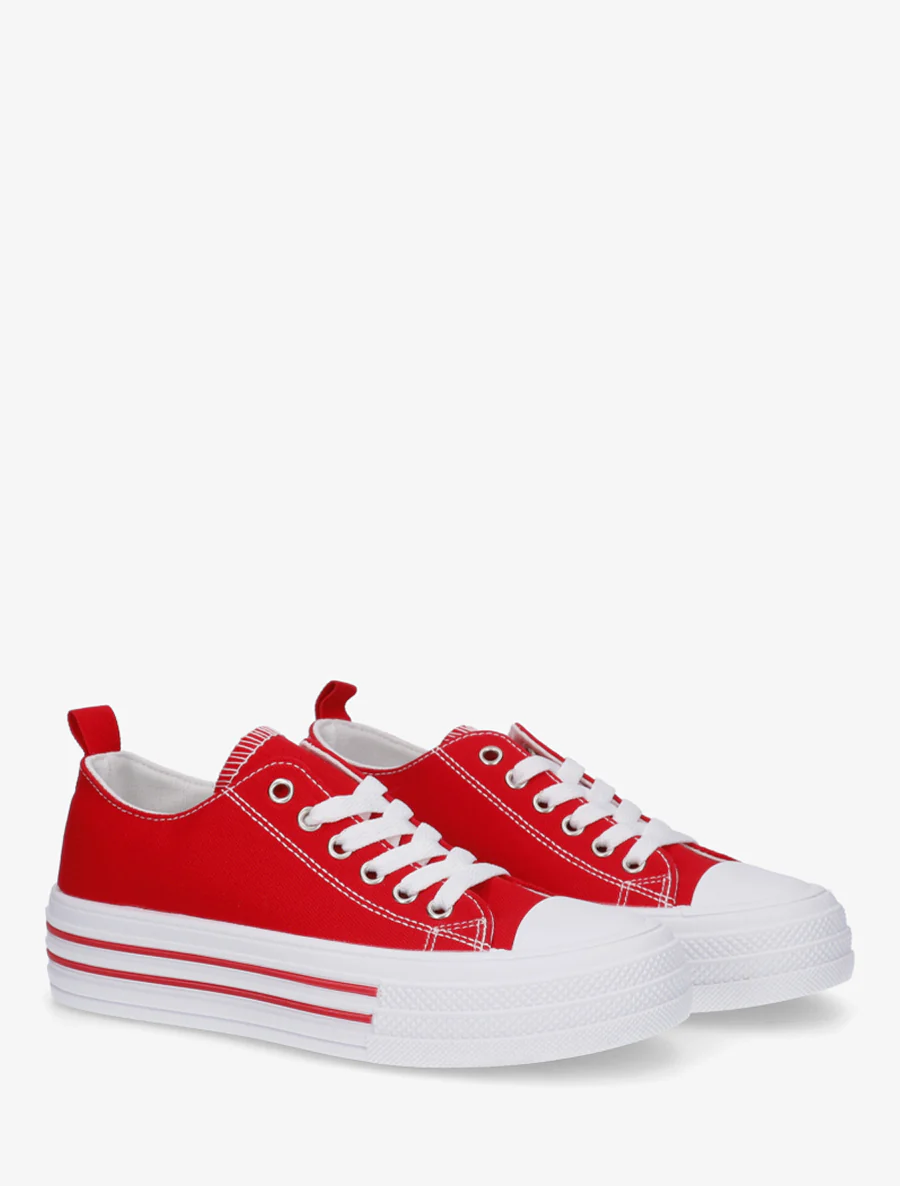 Canvas tennisschoenen met ronde neus - Rood - Image 4