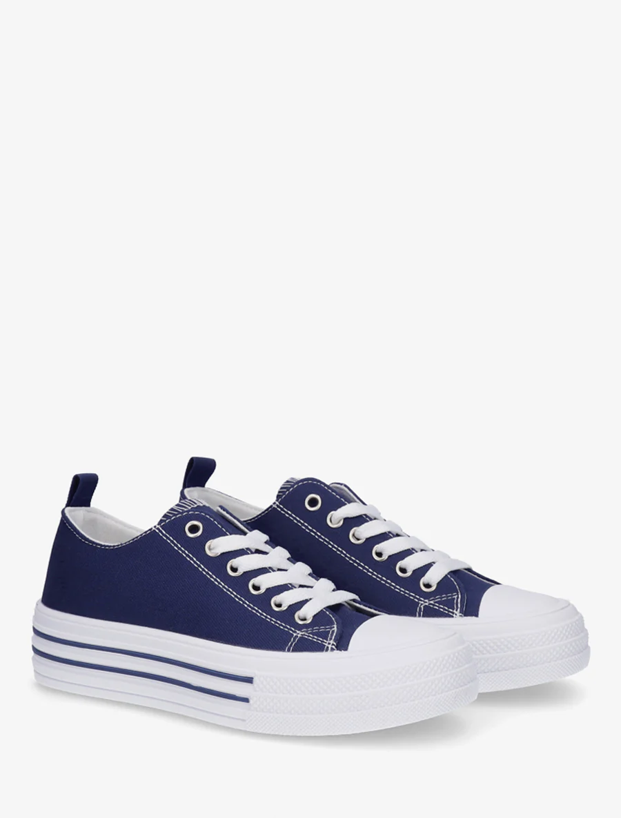 Canvas tennisschoenen met ronde neus - Marine - Image 4